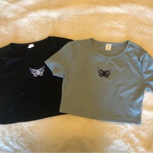 Butterfly Embroidered Kids T-Shirts - Black and Gray